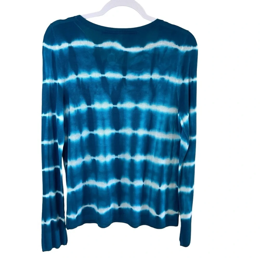 Kensie - Turquoise Blue Tie Dye Look Light V-neck Sweater - L - Picture 5 of 7